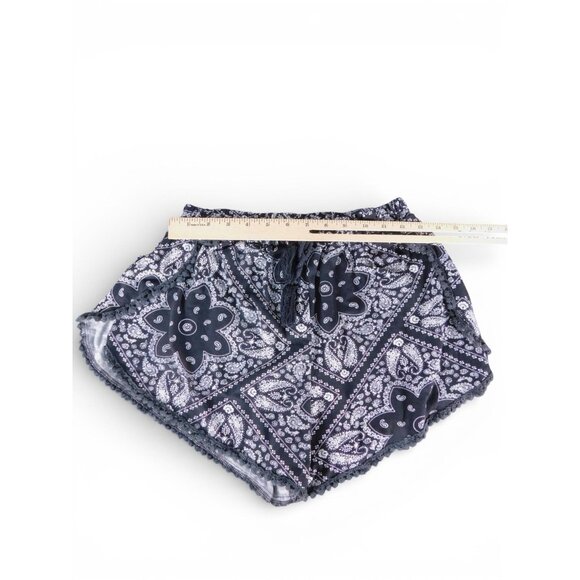 Paisley Shorts Womens XS Blue Boho Tassel Fringe Hot Pants Lounge Casual Summer - Picture 4 of 7